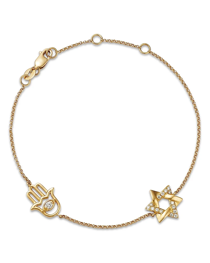 Bloomingdale's Fine Collection Diamond Hamsa Hand & Star of David Bracelet