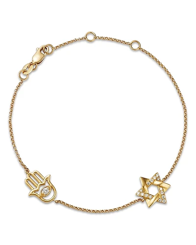 Bloomingdale's Fine Collection Diamond Hamsa Hand & Star of David Bracelet