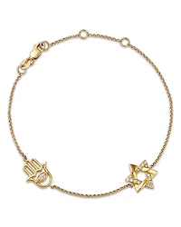 Bloomingdale's Fine Collection Diamond Hamsa Hand & Star of David Bracelet