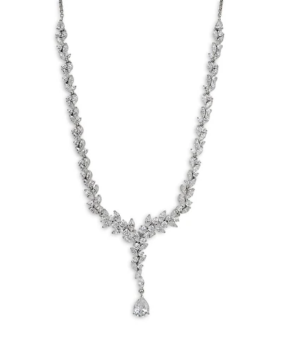 Sav Cubic Zirconia Cluster Lariat Necklace in Rhodium Plated, 16"-18"