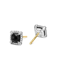 David Yurman Sterling Silver Chatelaine Black Onyx Stud Earrings with Diamonds - Exclusive