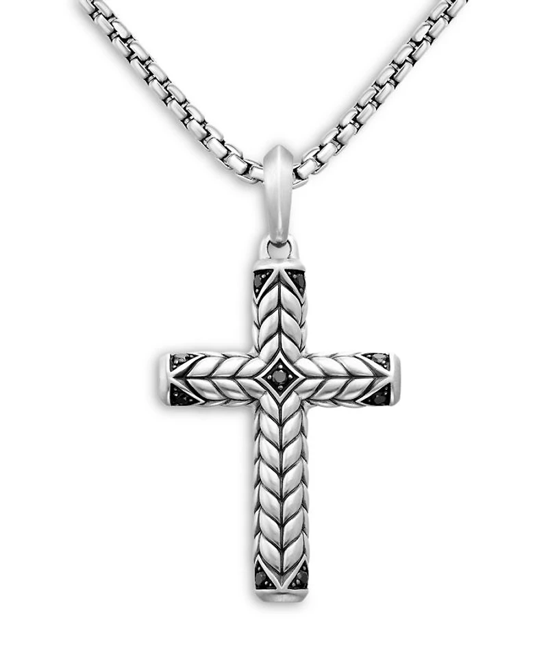 Chevron Sculpted Cross Pendant with Pavé Black Diamonds