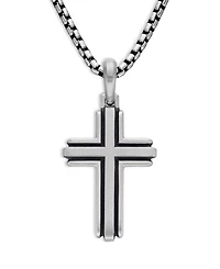 Men's Deco Cross Pendant in Sterling Silver, 34mm