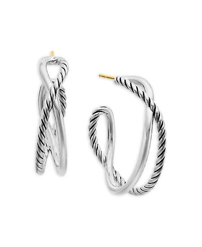 Crossover Hoop Earrings in Sterling Silver, 33.7mm