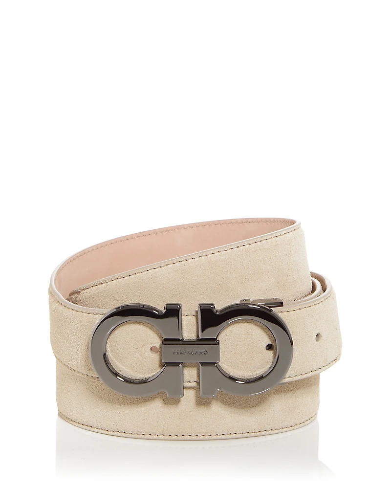 Ferragamo Men's Double Gancini Suede Belt