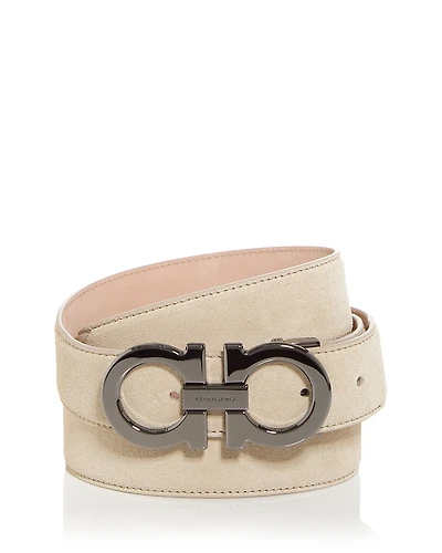 Ferragamo Men's Double Gancini Suede Belt