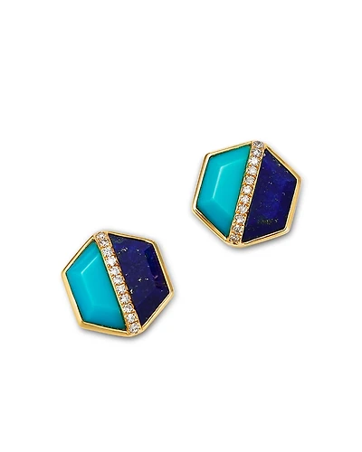 Bloomingdale's Fine Collection Lapis Lazuli, Turquoise & Diamond Stud Earrings