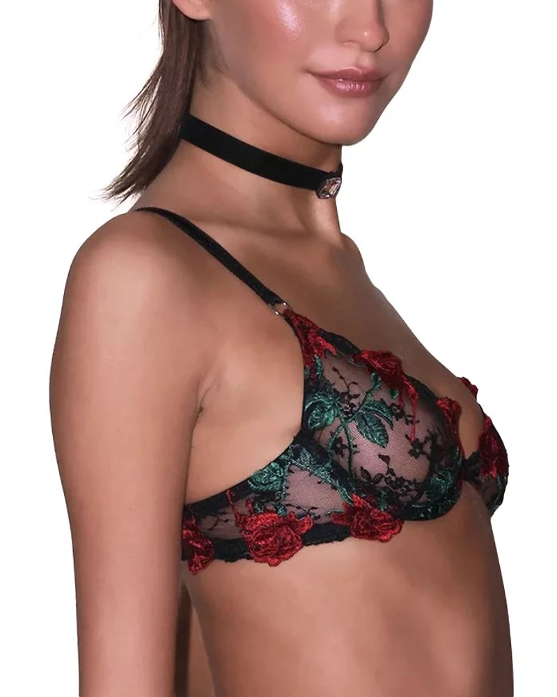 Bleeding Rose Embroidered Demi Bra