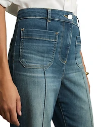 Sakura Patch Pocket High Rise Flare Jeans Mid Blue