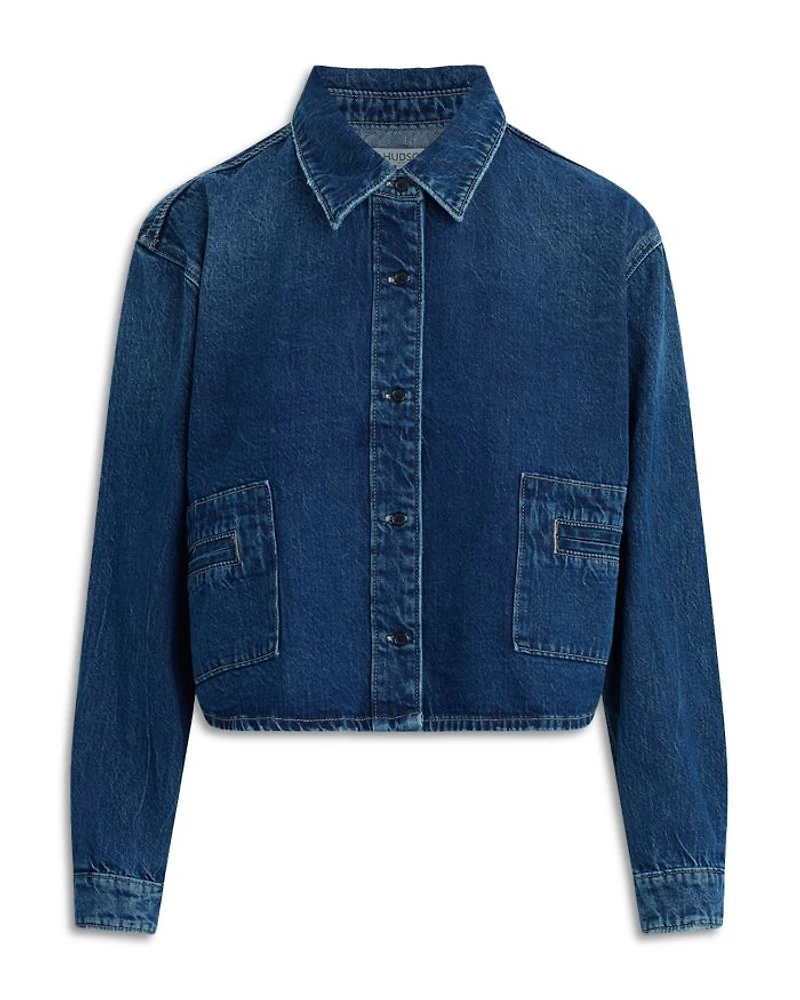 Cropped Boxy Button Front Denim Shirt Jacket