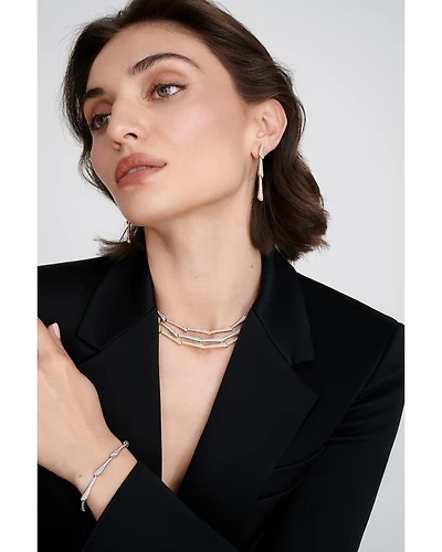 18K White Gold One Diamond Collar Necklace, 17.25"