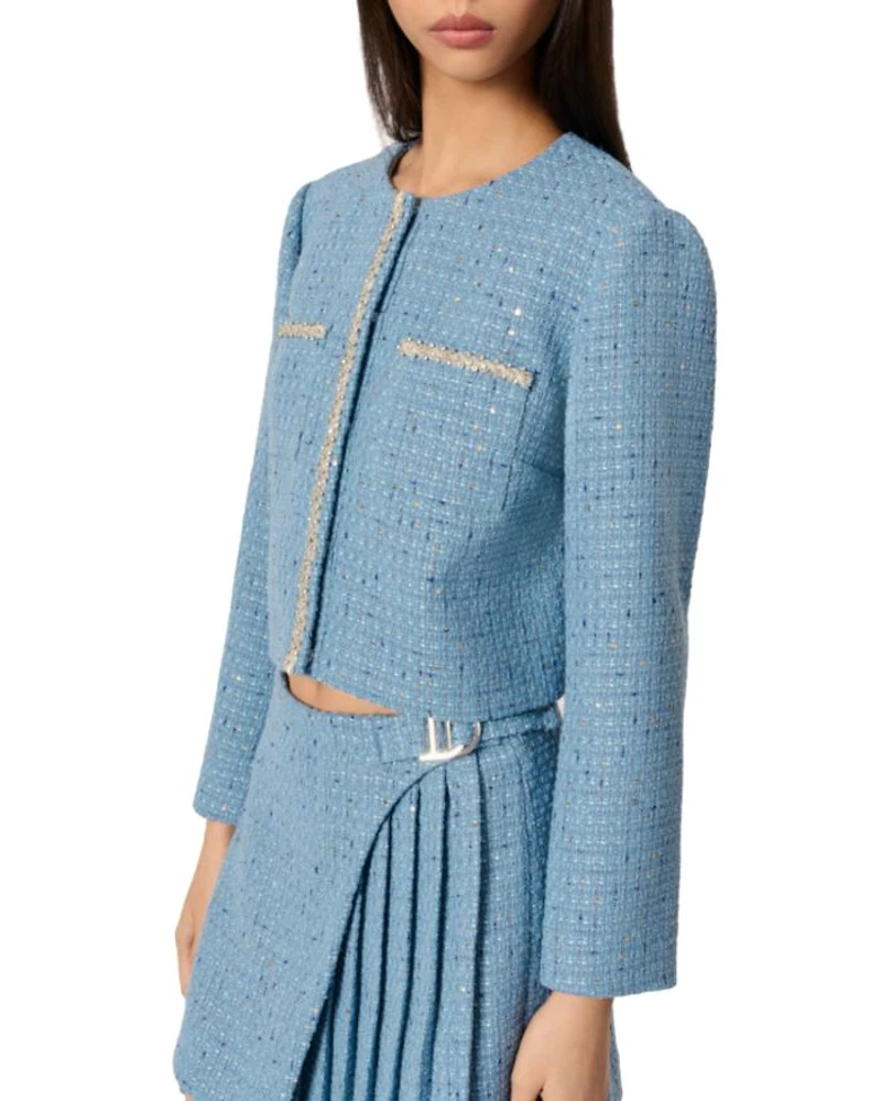 Short Sequin Embellished Tweed Jacket