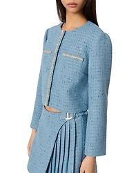 Short Sequin Embellished Tweed Jacket