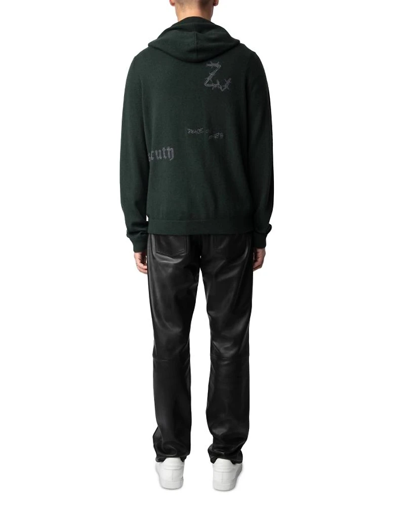 Clash Merino Wool & Cashmere Tattoo Embroidered Hooded Cardigan