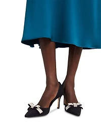 Women's Elva Jeweled Bow Court Kitten Heel Pumps