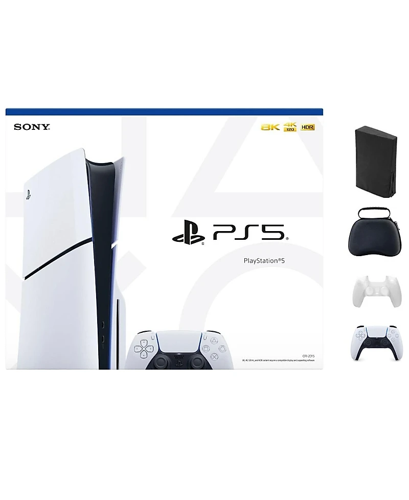 Sony PlayStation 5 Slim Console - White with Accessories & Black Controller (Total 2 Controllers Included)