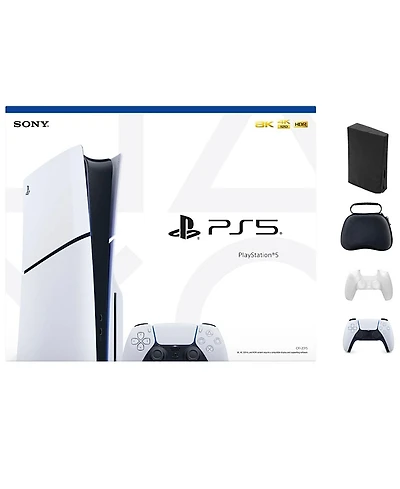 Sony PlayStation 5 Slim Console - White with Accessories & Black Controller (Total 2 Controllers Included)