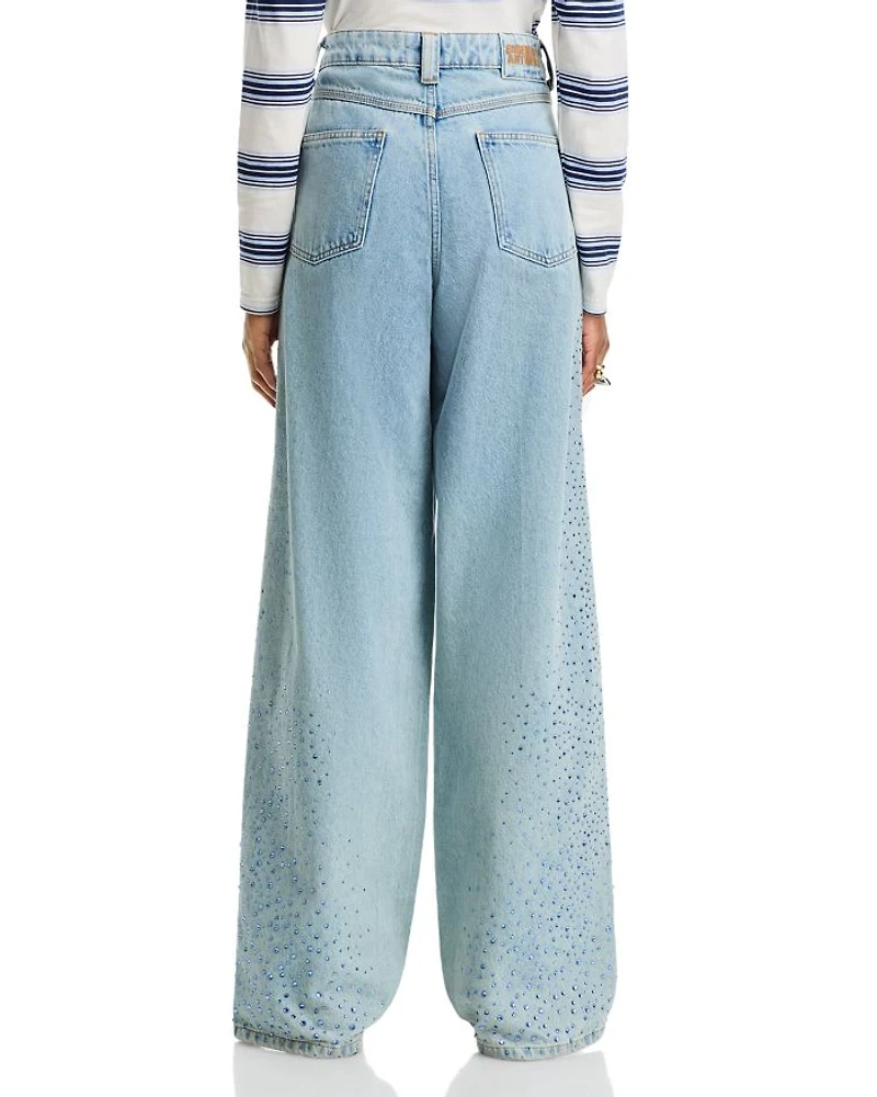 High Rise Wide Leg Jeans Aqua Blue