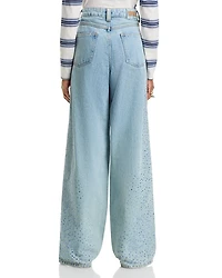 High Rise Wide Leg Jeans Aqua Blue