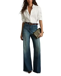 Petites Sakura Flare Patch Pocket Jeans Mid Blue