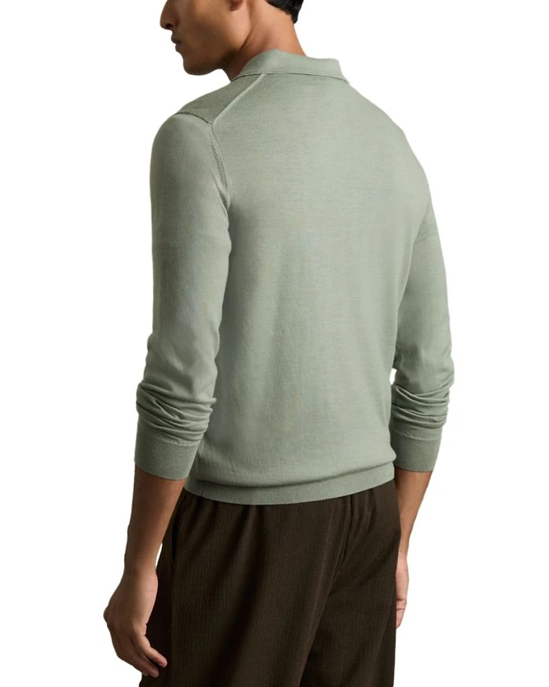 Slim Fit Trafford Long Sleeve Merino Wool Polo Shirt