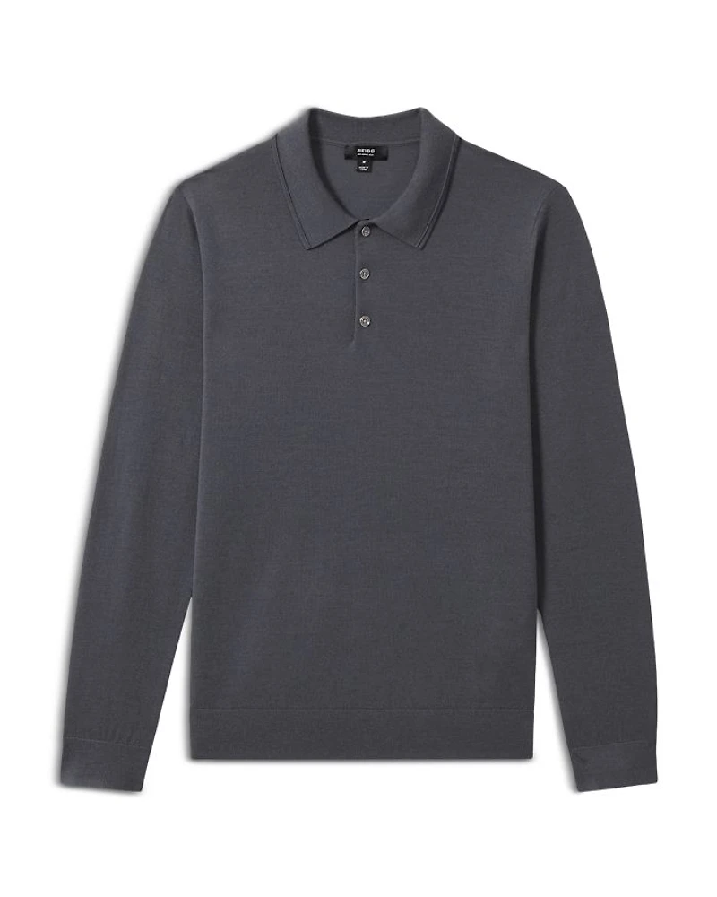 Slim Fit Trafford Long Sleeve Merino Wool Polo Shirt