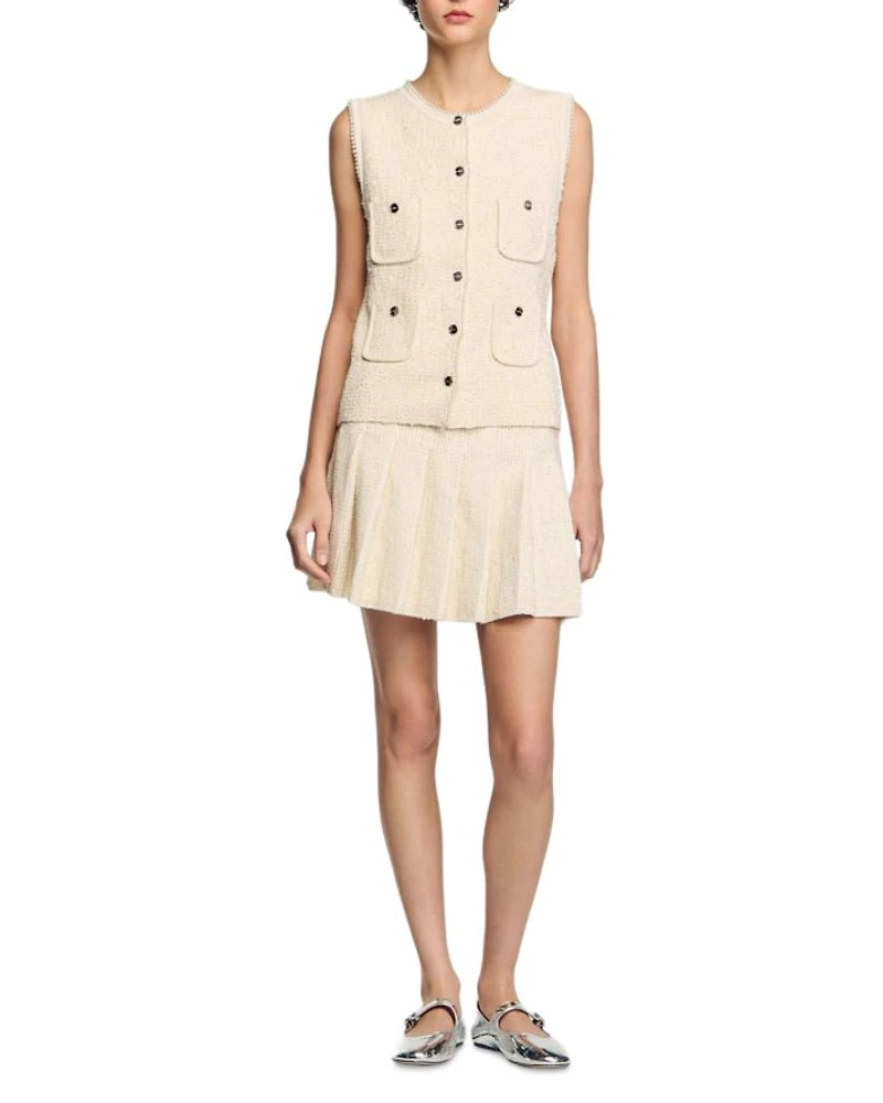 Short Tweed Pleated Skirt