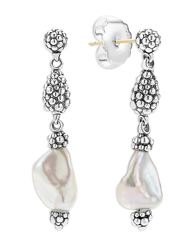 Lagos Sterling Silver Luna Keshi Pearl & Caviar Bead Drop Earrings