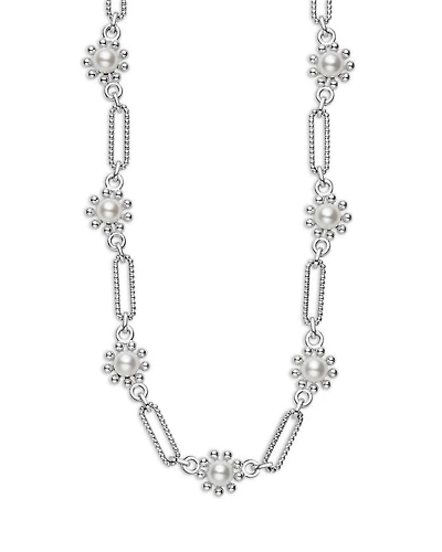 Sterling Silver Luna Cultured Pearl Fleur Link Necklace, 18"