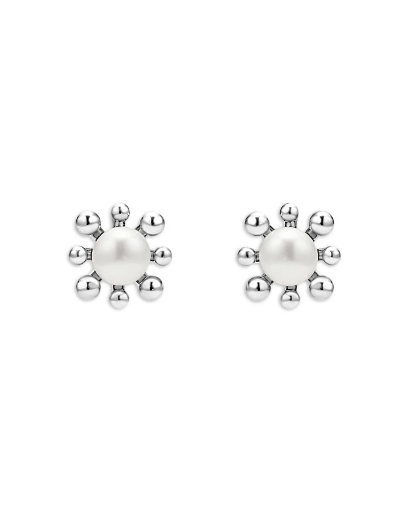 Sterling Silver Luna Cultured Pearl Fleur Stud Earrings