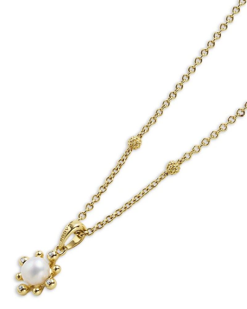 18K Yellow Gold Luna Cultured Pearl & Diamond Fleur Pendant Necklace
