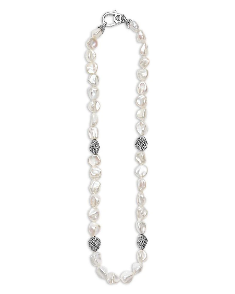 Sterling Silver Luna Keshi Pearl & Caviar Bead Collar Necklace, 18"