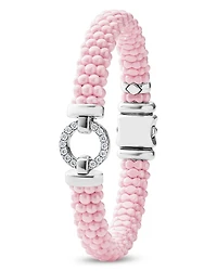 Sterling Silver Pink Caviar Diamond Circle Ceramic Bead Bracelet