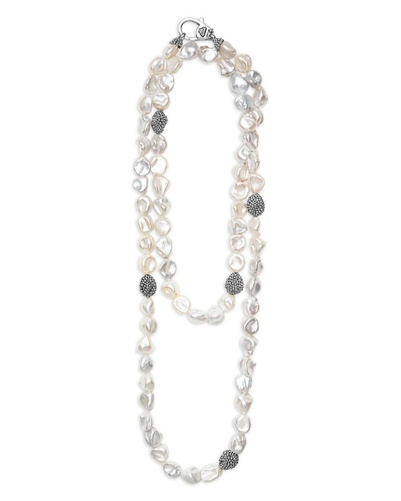 Sterling Silver Luna Keshi Pearl & Caviar Bead Long Strand Necklace, 34"
