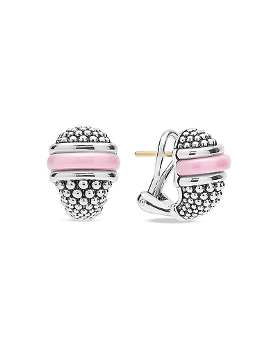 Lagos Sterling Silver Ceramic Pink Caviar Omega Clip Earrings