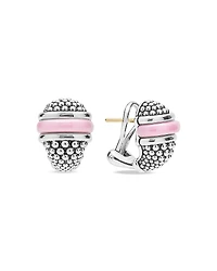 Lagos Sterling Silver Ceramic Pink Caviar Omega Clip Earrings