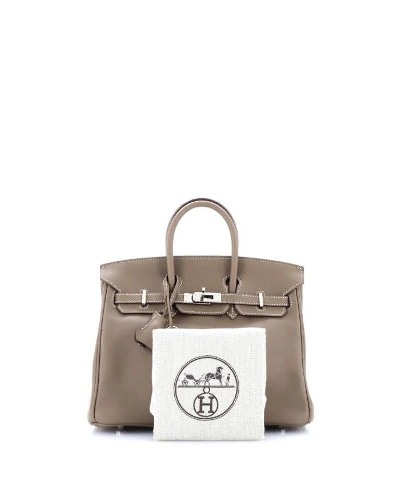 Pre-Owned HERMES Birkin 25 Handbag Grey Swift with Palladium Hardware