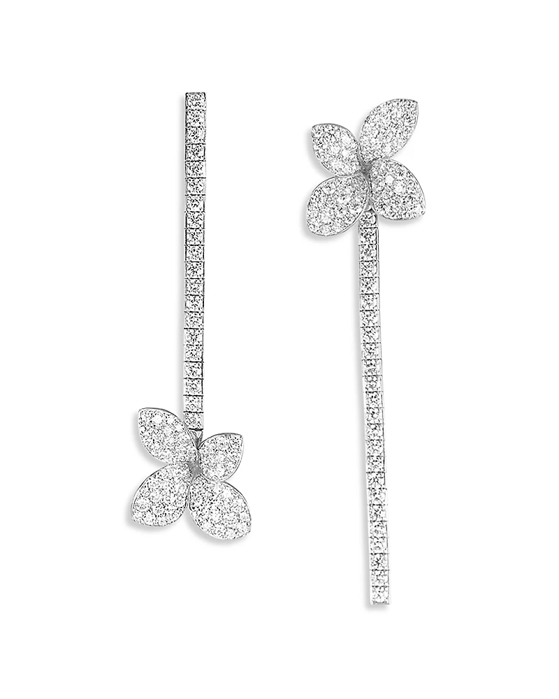 Pasquale Bruni 18K White Gold Heart To Earth Diamond Flower Single Linear Drop Earring