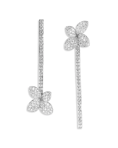 Pasquale Bruni 18K White Gold Heart To Earth Diamond Flower Single Linear Drop Earring