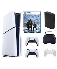 Sony PS5 Playstation 5 Slim Disc Bundle with Accessories, Extra Controller and God of War Game