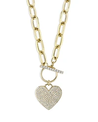 Shy Creation 14K Yellow Gold Kate Diamond Paperclip Link Pave Heart Necklace, 18