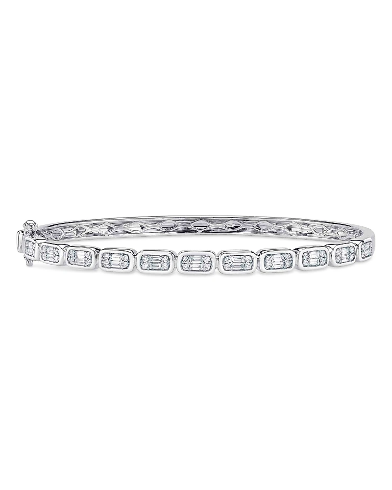 Shy Creation 14K White Gold Aleera Diamond Baguette & Round Cluster Bangle Bracelet