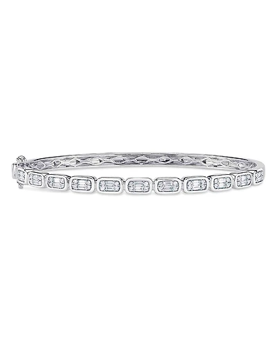 Shy Creation 14K White Gold Aleera Diamond Baguette & Round Cluster Bangle Bracelet