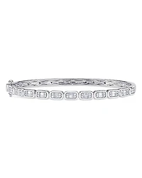 Shy Creation 14K White Gold Aleera Diamond Baguette & Round Cluster Bangle Bracelet