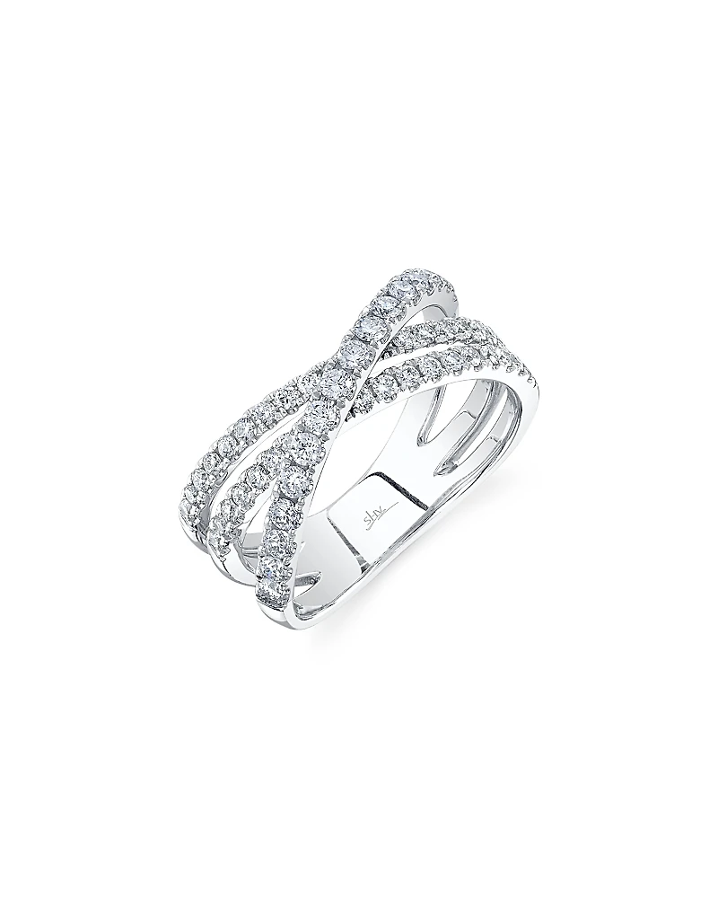 Shy Creation 14K White Gold Kate Diamond Multirow Crossover Ring