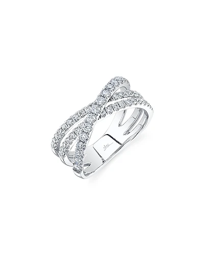 Shy Creation 14K White Gold Kate Diamond Multirow Crossover Ring