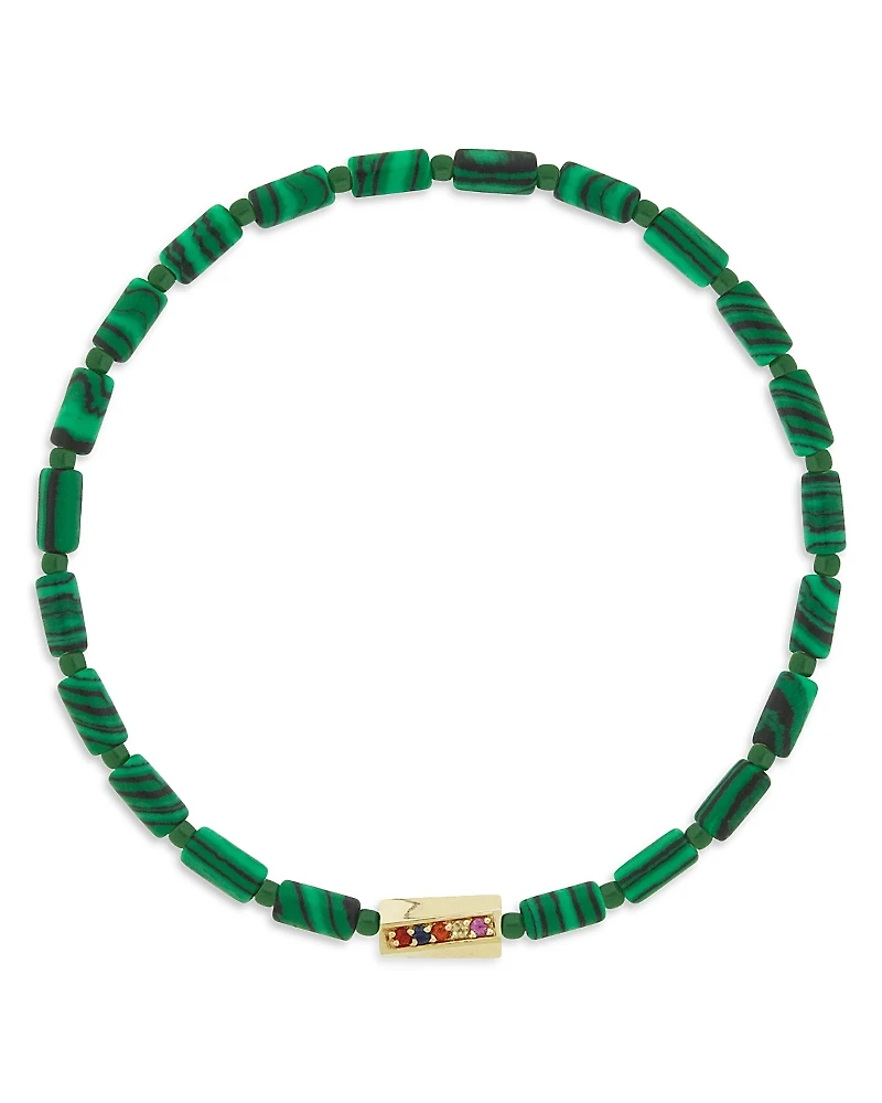 Luis Morais Men's Rainbow Sapphire Twisted Hexagon Malachite Beaded Bracelet