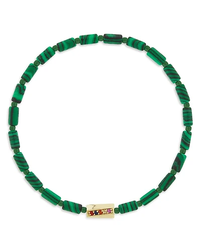 Luis Morais Men's Rainbow Sapphire Twisted Hexagon Malachite Beaded Bracelet