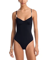 Aqua Faux Pearl Underwire One Piece Swimsuit - Exclusive