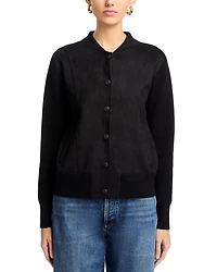Faux Suede Snap Front Bomber Jacket